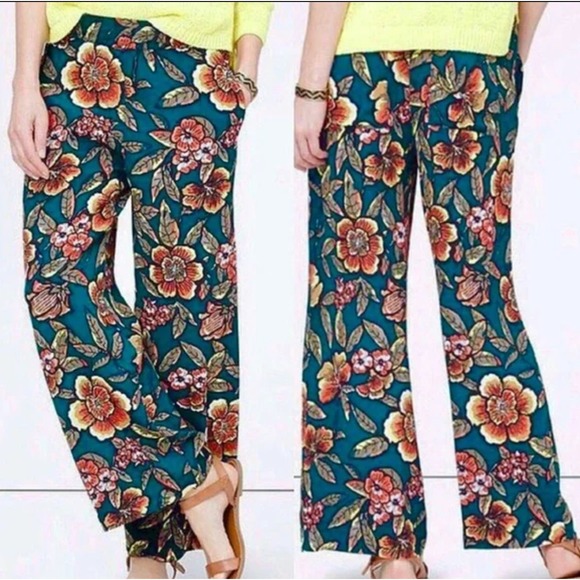 LOFT Pants - Ann Taylor‎ LOFT Floral Wide Leg Pants Size 0 Maximalist Cottagecore Resortwear